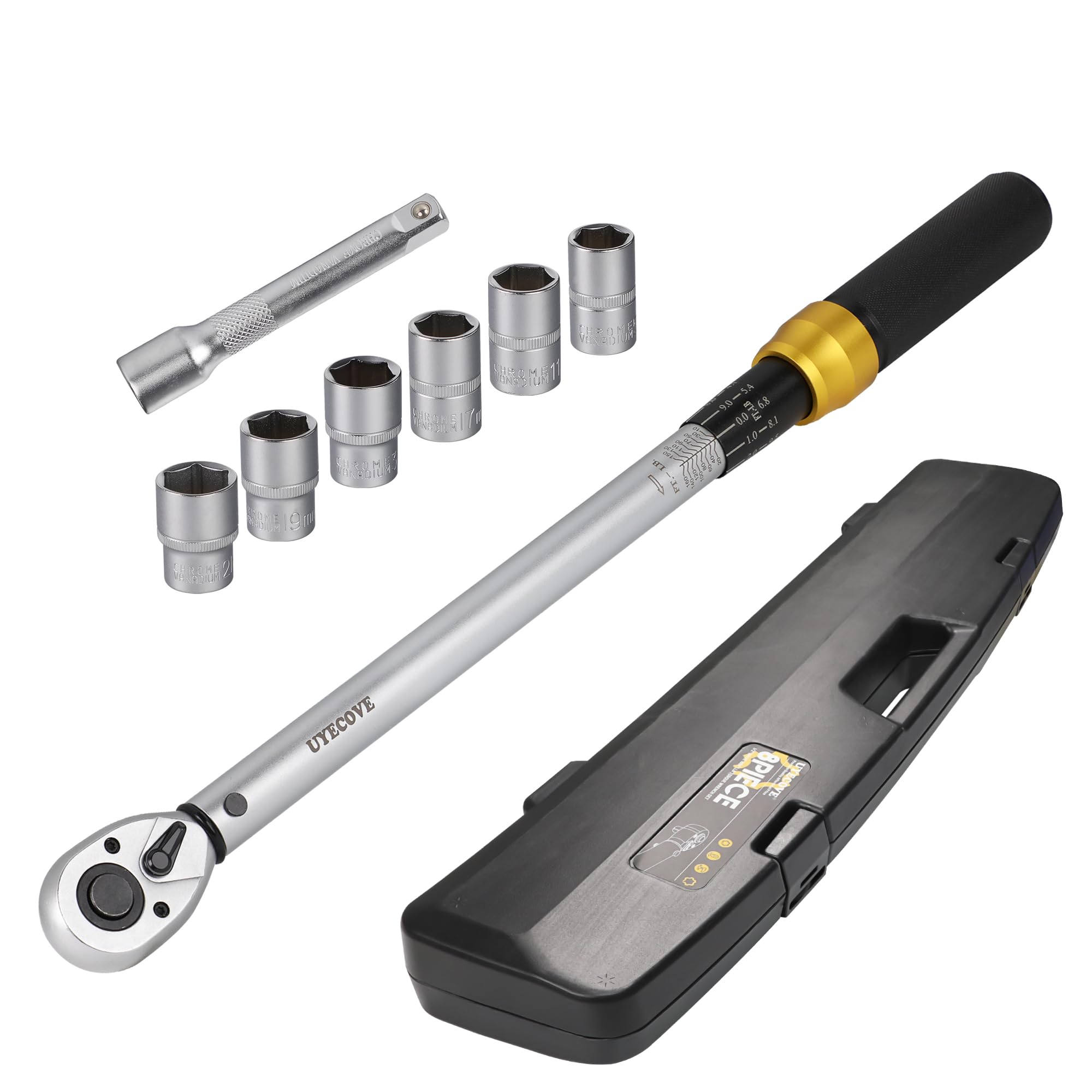 UYECOVE 1/2-Inch Drive Click Torque Wrench Set, 10-160 FT-LB/13.6